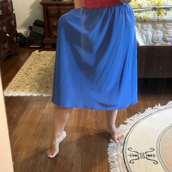 Vintage 80s Espresso Brand Royal Blue Full Polyester Midi Skirt - Picture 8 of 8